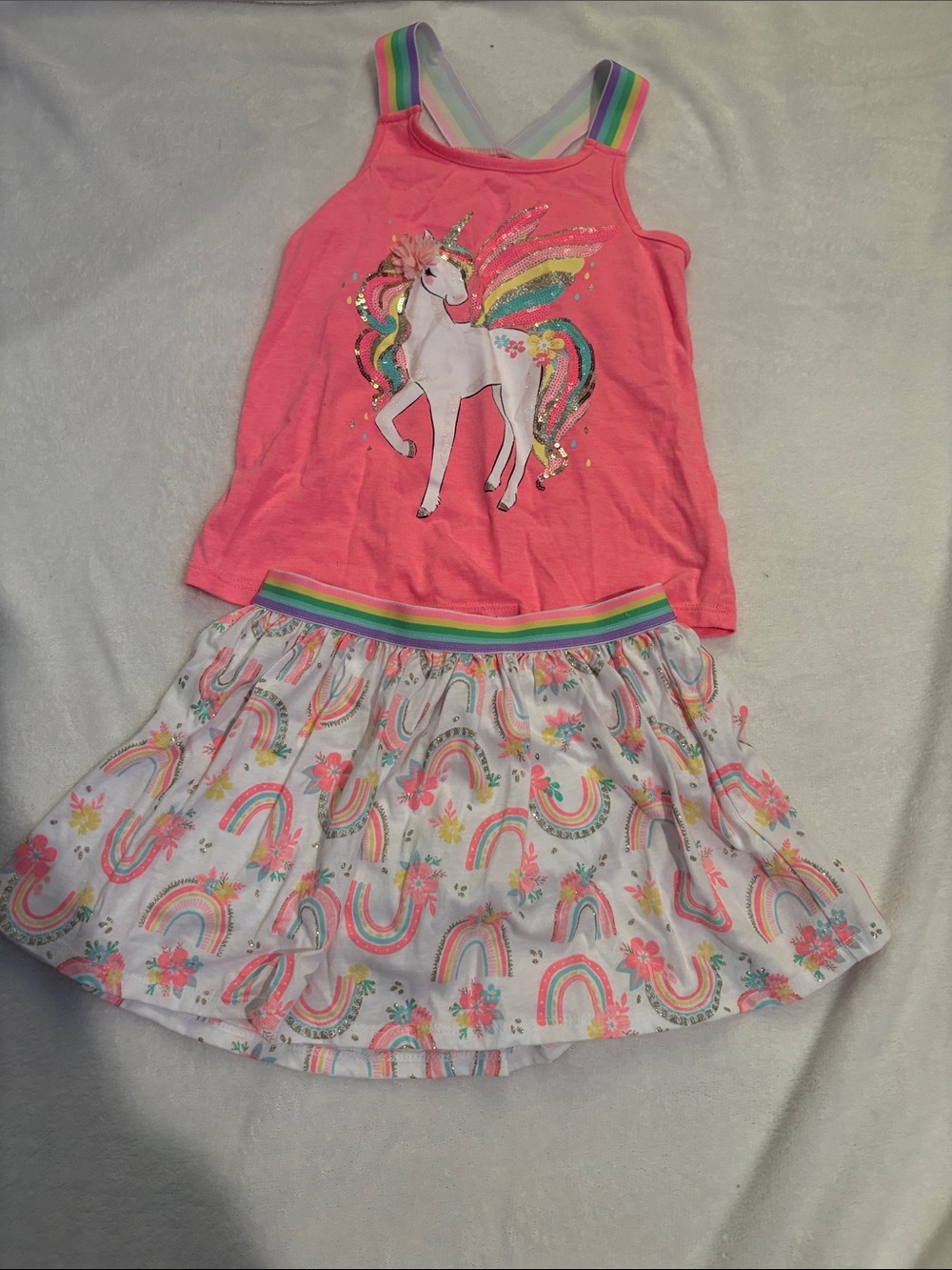 Cynthia Rowley Girls Pink Unicorn Tank & Rainbow Skirt Set